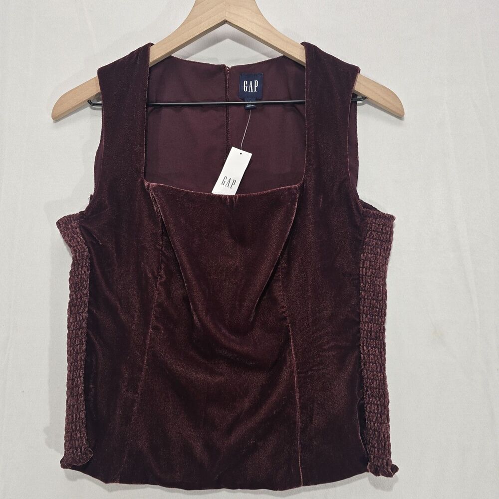 Gap Burgundy Velvet Smocked Top Womens S Sleeveless Whimsigoth Witchy Gothic NWT